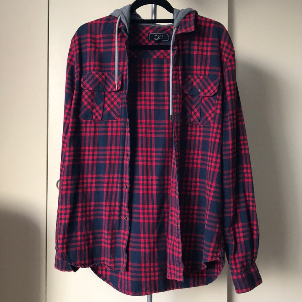Red and blue patterned flannel